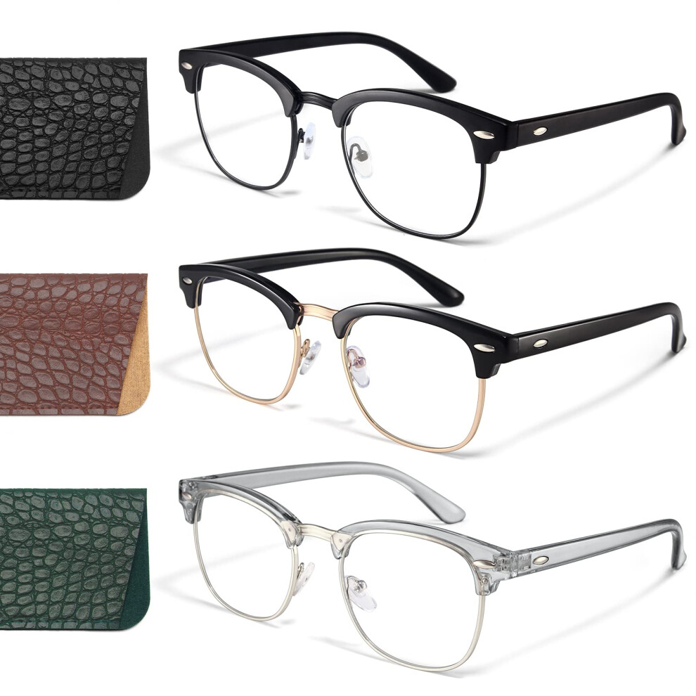 Blue Light Blocking Glasses 3 Pack for Men and Women, Clear Lens Computer Glasses for Eye Strain