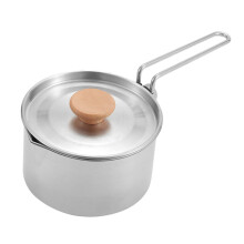 Stainless Steel Camping Kettle and Pot with Foldable Wooden Handle for Outdoor Cooking Hiking