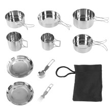12 Pcs Stainless Steel Camping Cookware Set with Foldable Handles, Compact Outdoor Cooking Set for Hiking and Travel