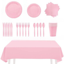 Light Pink Disposable Party Supplies Set for 24 Guests, Complete Tableware Kit with Plates Cups Napkins
