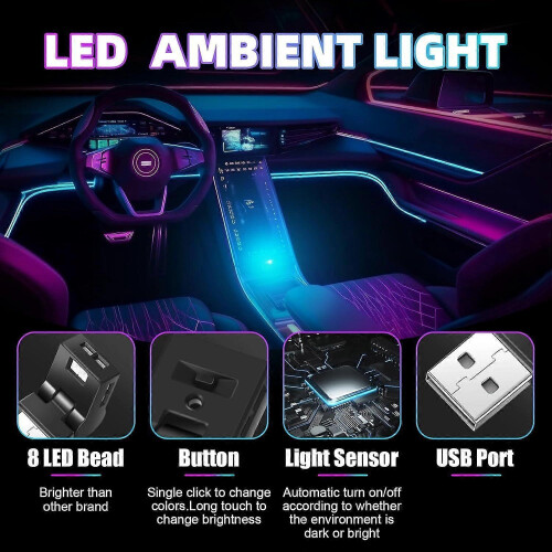 4 Pcs Mini USB LED Light Car LED Interior Lighting 5v RGB Portable Ambient 1
