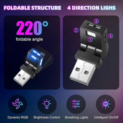 4 Pcs Mini USB LED Light Car LED Interior Lighting 5v RGB Portable Ambient 2