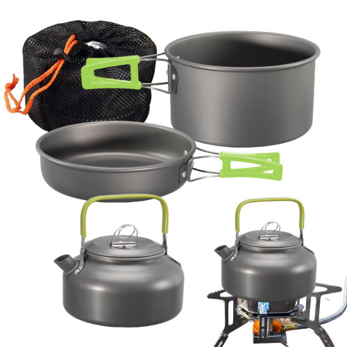 Lightweight Camping Cookware Set with Compact Nesting Design, Fast Heating Pots and Pans for Backpacking