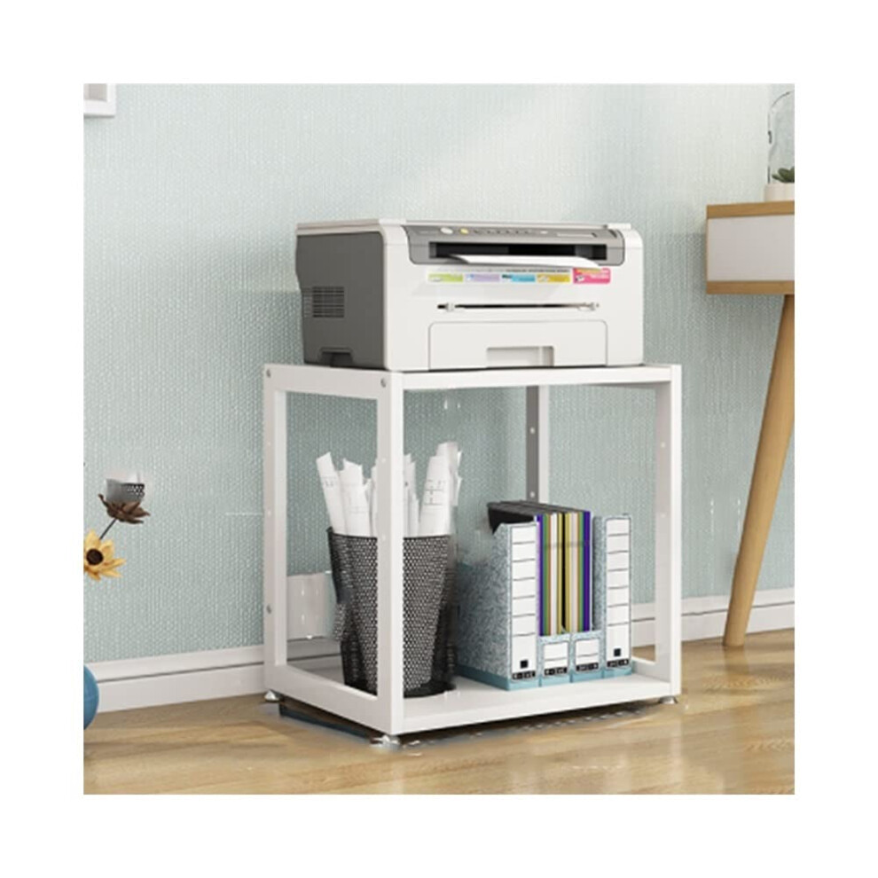 2 Tier Desktop Printer Stand Wood Shelf With Storage, Stable Metal Frame And Antiskid Feet White 9330225694762