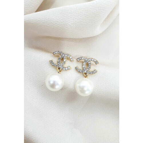 Modische Ohrringe, Schmuck, Perle, Stein, Chan Ohrringe, Gold, 12 mm
