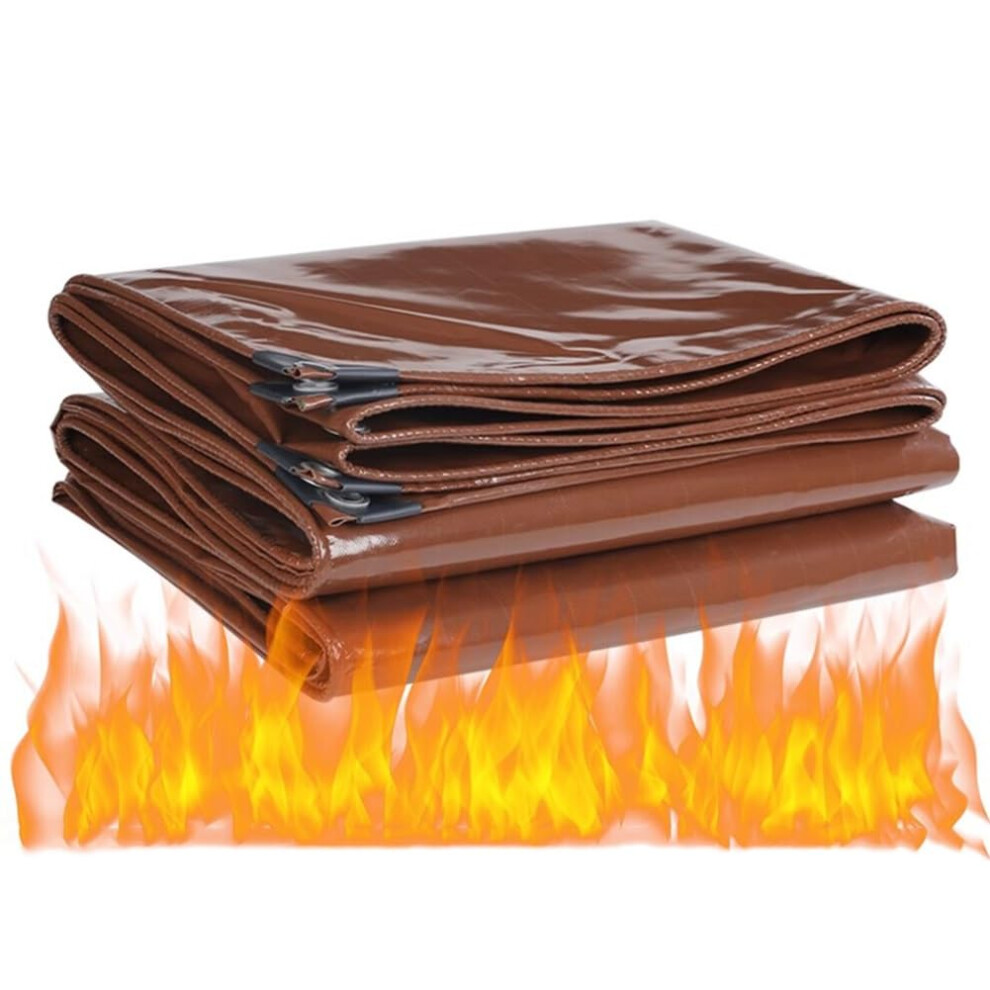 Heavy Duty Flame Retardant Waterproof Tarpaulin 600G Pvc Tarp With Reinforced Grommets For Grill Camping Industrial Use Brown 2X3m 9351714930468