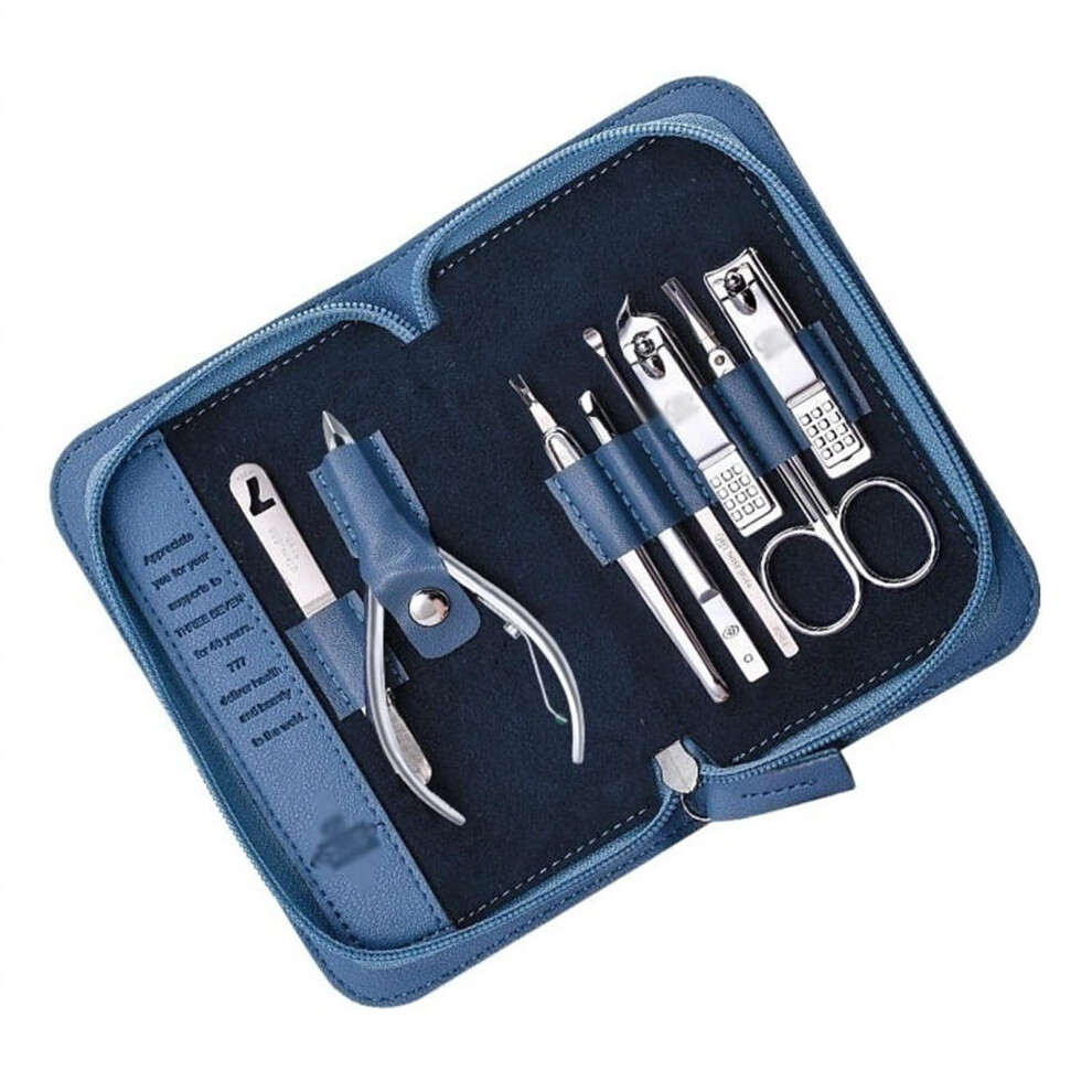 8 in 1 Stainless Steel Manicure Set Pedicure Kit with Compact Leather Case for Professional Nail Care