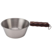 304 Stainless Steel Camping Skillet with Wooden Handle, Rustproof Frying Pan for Outdoor Cooking