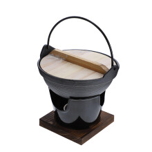Cast Iron Camping Cookware Sukiyaki Pot with Stove Base, Durable Nonstick for Outdoor Hiking and Picnics
