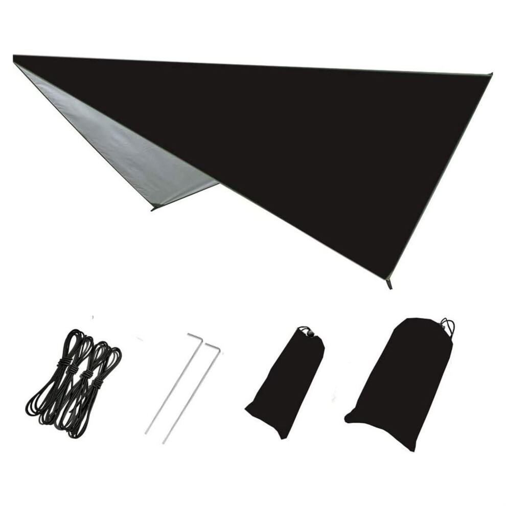 Camping Tarp Waterproof Tent Tarp Lightweight Quickdry Shelter For Hammock Outdoor Travel Black 230X210cm 9351714930758