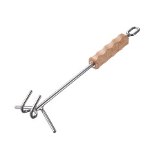 Stainless Steel Dutch Oven Lid Lifter with Wooden Handle, Heat‑Resistant Double Hook Campfire Tool