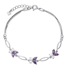 Lila Schmetterlingsarmbänder aus 925er Sterlingsilber für Damen, süße und charmante Armbänder, Schmuckgeschenk für Frauen und Teenag