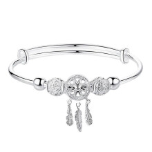 Silbernes Traumfänger-Armband mit Federquaste, verstellbares Armband aus 925er Sterlingsilber, Schmuckgeschenk zum Muttertag oder zu Weih