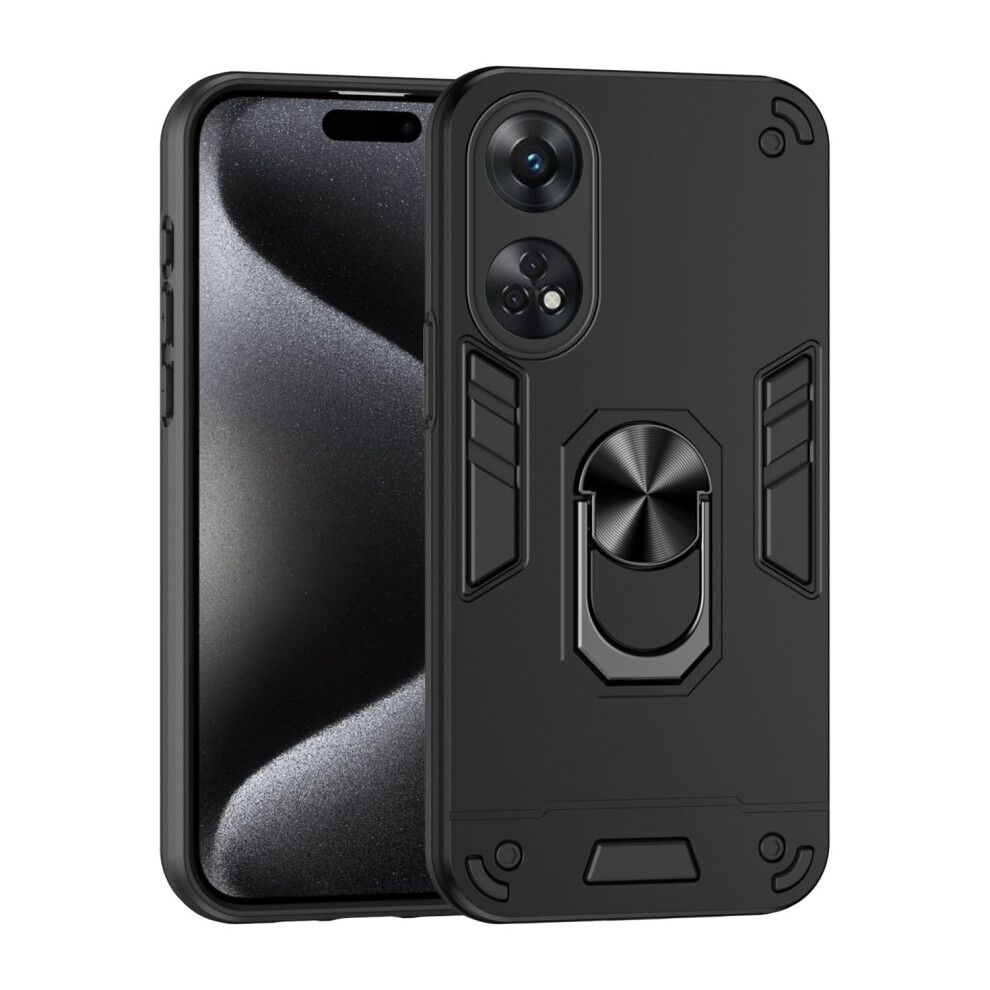 Rugged Phone Case For Oppo Reno 8T 4G, Shockproof Military Grade Duallayer Protection With 360 Kickstand Ring And Magnetic Car Mount Black 9330225814856