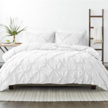 800 Thread Count Egyptian Cotton Duvet Cover Set King Size White Pinch Pleat Ultra Soft with Zipper and Corner Ties