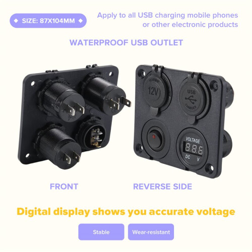 12V-24V Auto Boot Socket Dual USB Lader Voltmeter Schakelpaneel voor Voertuig Auto Boot Motor Home 2