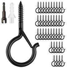 40 Pack Black Screwin Ceiling Hooks for Hanging Outdoor String Lights, Heavy Duty Q Hooks with Safety Buckle