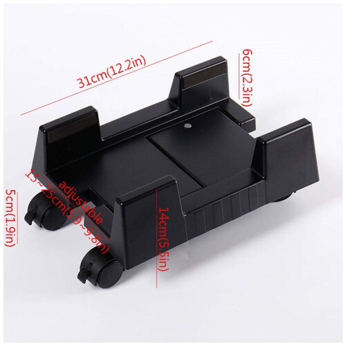 Adjustable Rolling CPU Stand with Wheels, Universal PC Tower Holder Under Desk, Ventilated Black Design 1