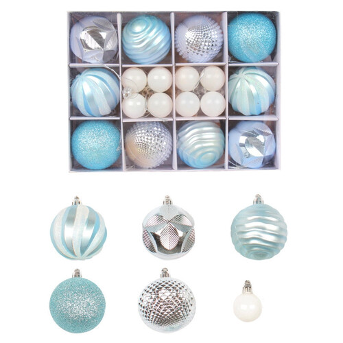 Blue Christmas Balls Set Shatterproof Plastic 26PCS