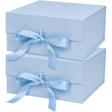 Blue Gift Boxes with Satin Ribbon 8x8x4 Inches 2pcs