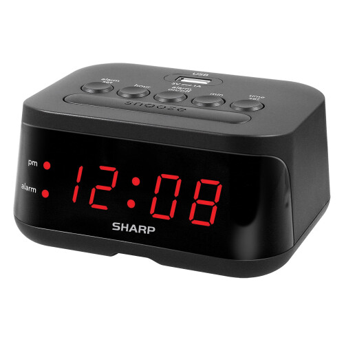 SHARP Digital Alarm Clock Midnight Black Red LED USB