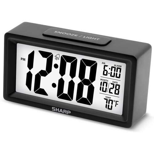 Digital Alarm Clock Compatible with Sharp LCD White