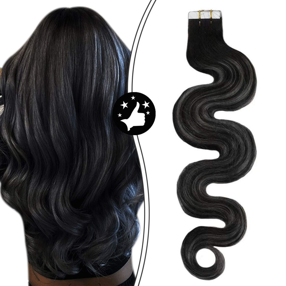 Unisex Black,Silver 20 Inch Body Wave Tape In Human Hair Extensions Ombre Balayage Silver Black Remy Invisible Seamless Finish