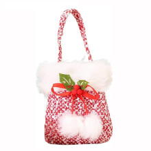 Red and Gray Santa Gift Bag Flannel Reusable with Handle