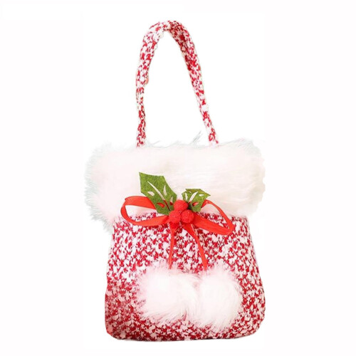 Red and Gray Santa Gift Bag Flannel Reusable with Handle
