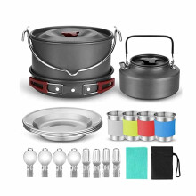 22 Piece Camping Cookware Set with Stove, Durable Stainless Steel Mess Kit with Heat‑Resistant Handles for Outdoor Hiking and Picnic