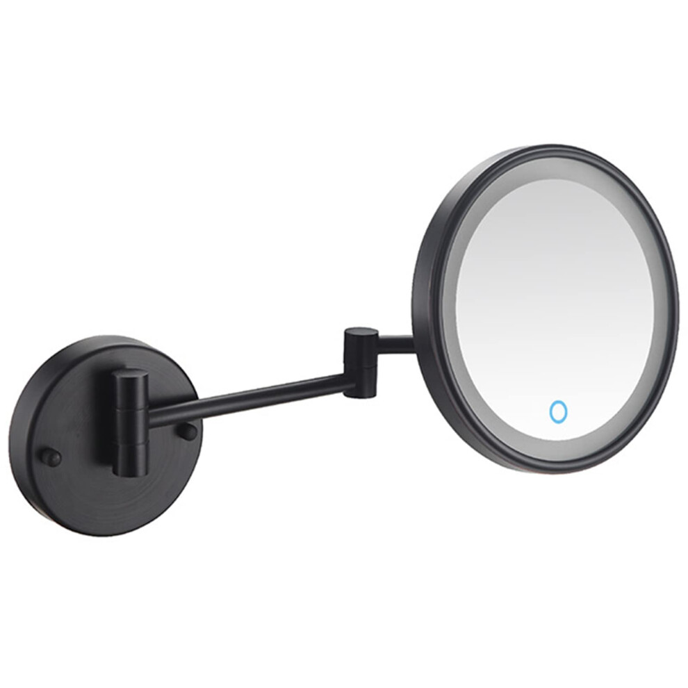 LED Wall Mounted Makeup Mirror with 10X Magnification, Touch Dimming Vanity Mirror, Rotatable Extendable Black USB Design