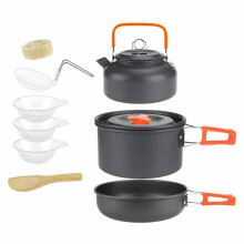 Camping Cookware Set Lightweight Aluminum Pots Pans Kettle Compact Nesting Design for Outdoor Cooking