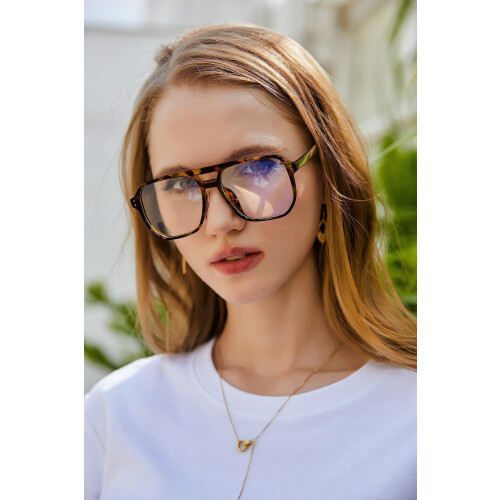 Blue Light Blocking Glasses Leopard Frame Eyeglasses Oversized Clear Square Computer Style 54mm 1