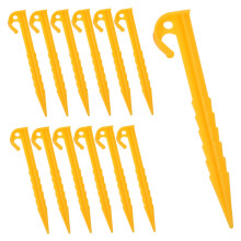 13pcs Yellow Plastic Tent Pegs for Camping Beach Garden, Screw Thread Stakes with Strong Wind Resistance and Bright Visibility