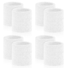 8 Pcs White Wrist Sweatbands for Men and Women Absorbent Elastic Terry Sports Bands for Gym Tennis Basketball Running