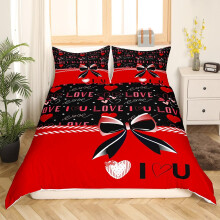 King Size Duvet Cover Set Black Red Hearts Valentine's Day Bedding for Couples Bold MultiColor Design