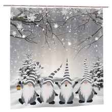Christmas Shower Curtain 72x72 Funny Grey Gnome Waterproof Fabric Holiday Decor with Hooks