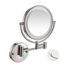 Wall Mounted Makeup Mirror 10X Magnification LED Lighted Nickel Brushed Vanity Mirror 8 Inch