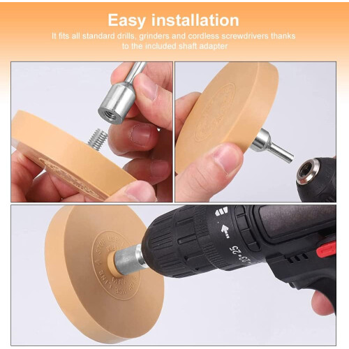 Τροχός γόμας αυτοκόλλητων με προσαρμογέα τρυπανιού, αφαίρεση κόλλας από 2