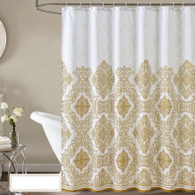 Gold Shower Curtain 60x78 Vintage Floral Pattern Waterproof Polyester with Hooks 150x200cm