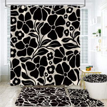 Boho Shower Curtain Set 4PCS Waterproof Vintage Black Floral Bathroom Decor with NonSlip Rugs and Hooks