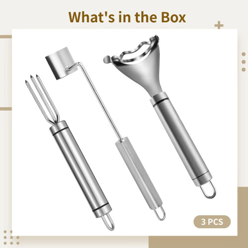 Stainless Steel Corn Tool Set, 3Piece Corn Cutter and Scraper with AntiSlip Fork for Easy Kernel Removal 2