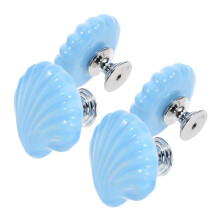 Vintage Blue Shell Ceramic Cabinet Knobs 4pcs Retro Drawer Pull Handles for Kitchen and Bathroom Furniture