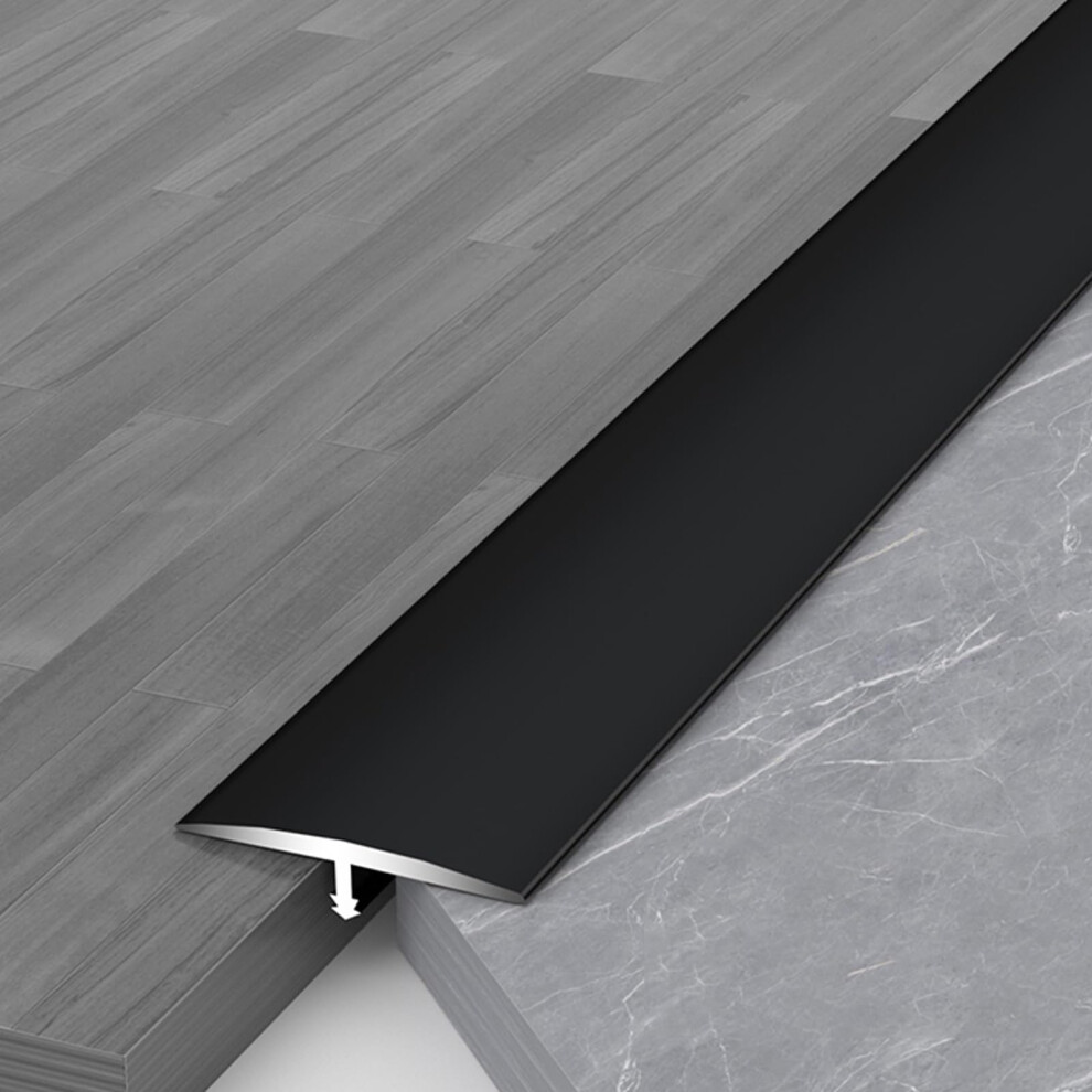 Black Aluminum Floor Transition Strip 90Cm For Laminate And Tile, Smooth Durable T Molding Threshold Trim 9045646738079