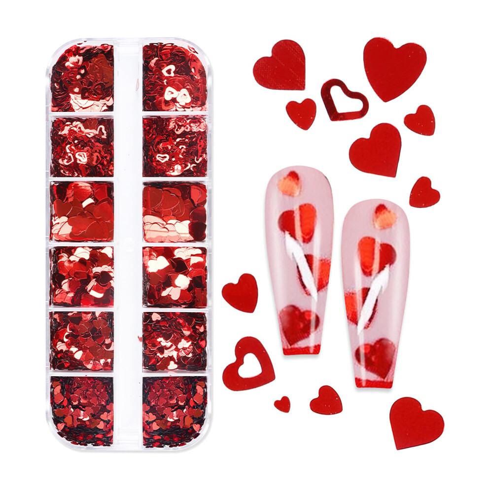 Valentine Nail Art Glitter 3D Holographic Heart Sequins Set 12 Colors Red Love Nail Decoration
