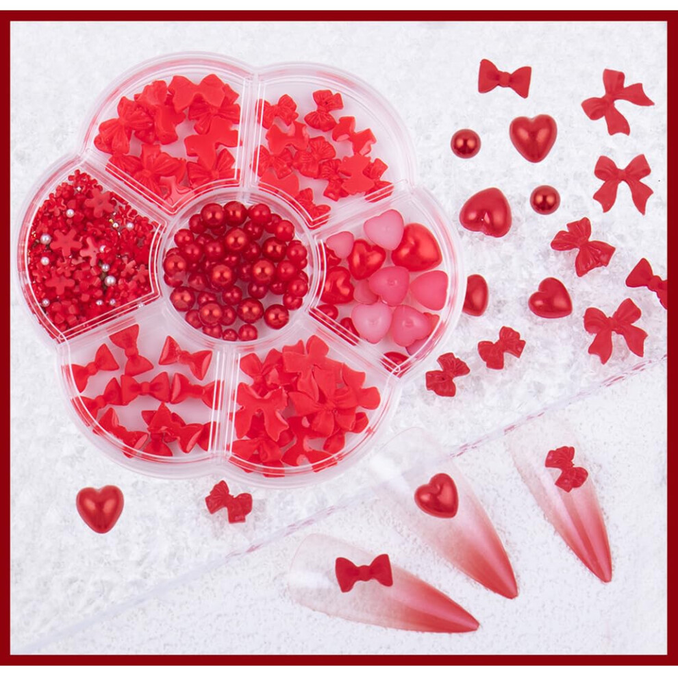 Red Bow Nail Charms 3D Pearl Resin Decorations For Acrylic Nails Cute Bowknot Nail Art For Women And Kids