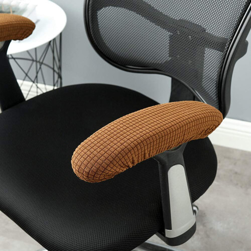 Waterproof Elastic Office Chair Armrest Covers, Soft Washable Polyester Pads, Light Coffee 1