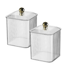 Bathroom Organizer Set, Clear Cotton Swab Holder with Dustproof Lid, Square Vanity Storage Jars White 2 Pack