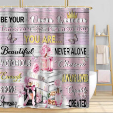 60x72 Inch Flower Perfume Shower Curtain Set, Waterproof Fabric Modern Girly Bathroom Decor with 10 Hooks