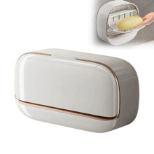 Luxury Wall Mounted Soap Dish with Drain Tray and Flip Lid, Large Waterproof White Bathroom Holder